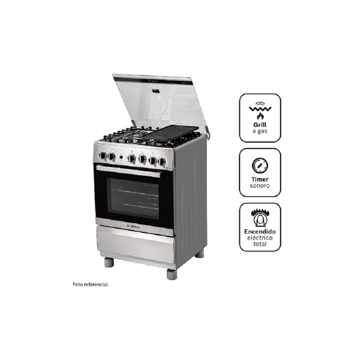 BOSCH - Cocina Bosch PRO447 MAX a Gas de Pie 24" 4 Hornillas Acero Inoxidable
