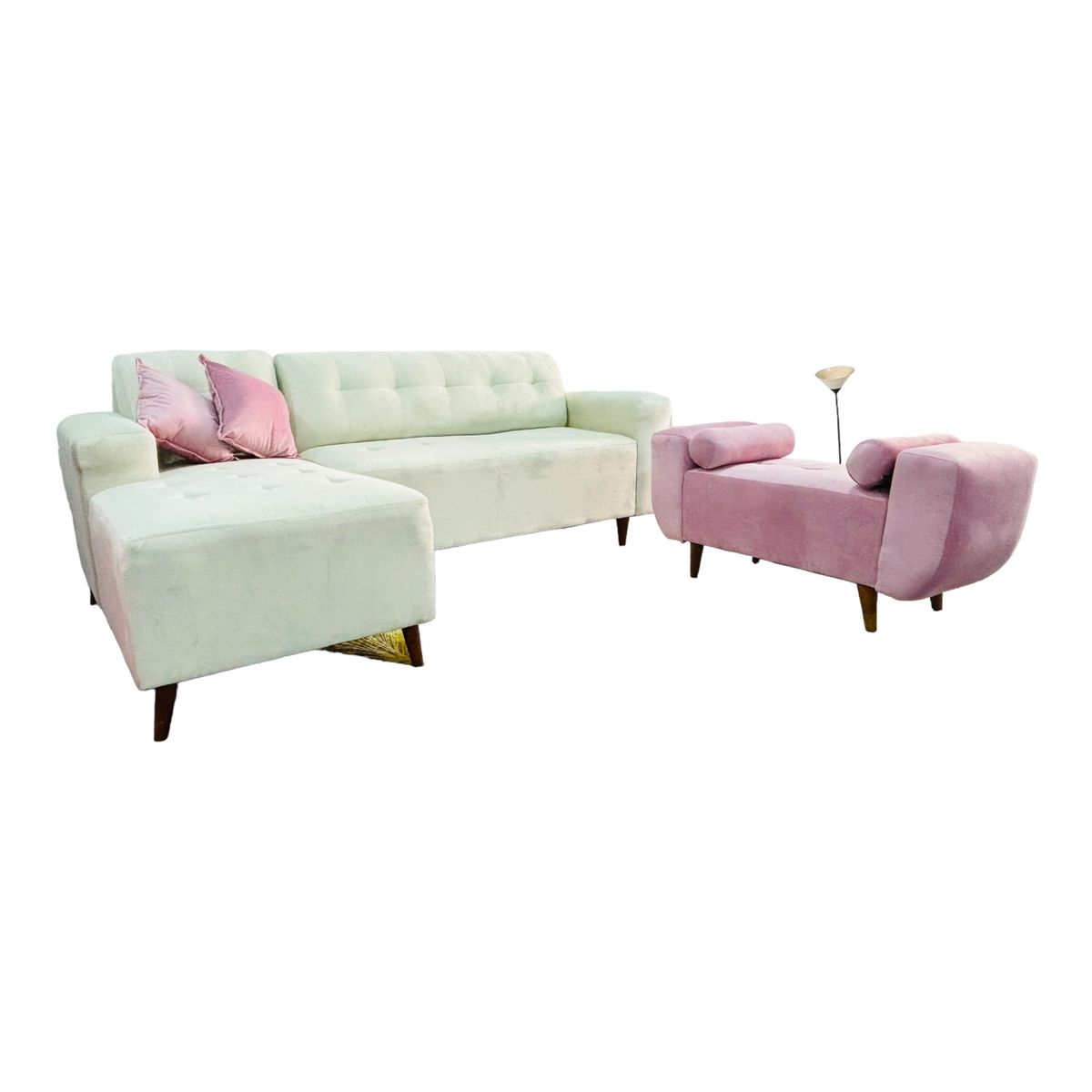 AMOBLART - Seccional Milan 2.0 de 3 piezas + Divan  + 4 cojines - Ivory