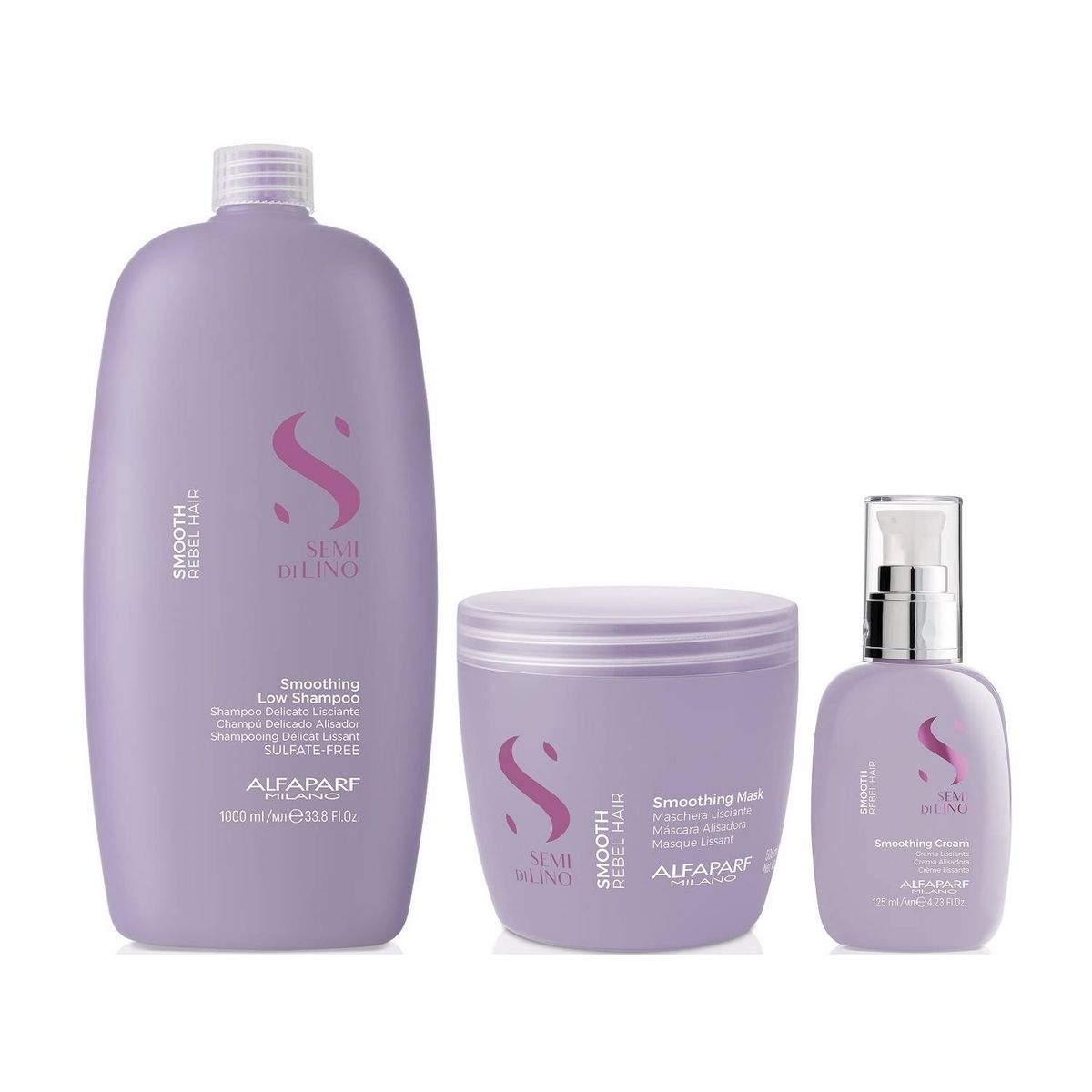 ALFAPARF MILANO - ALFAPARF SEMI DI LINO  Smoothing Shampoo 1L + Mask 500ml + Cream 125ml
