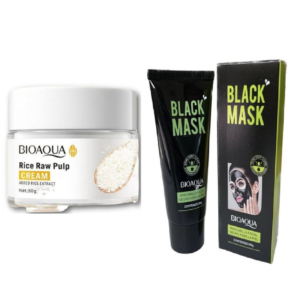 BIOAQUA - PACK CREMA ACLARANTE DE ARROZ BIOAQUA Y MASCARILLA CARBON ACTIVADO
