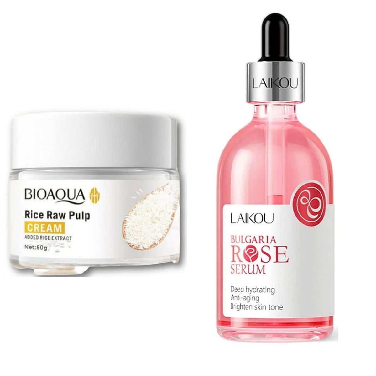 BIOAQUA - PACK CREMA ACLARANTE DE ARROZ BIOAQUA Y SERUM BULGARIA ROSE LAIKOU
