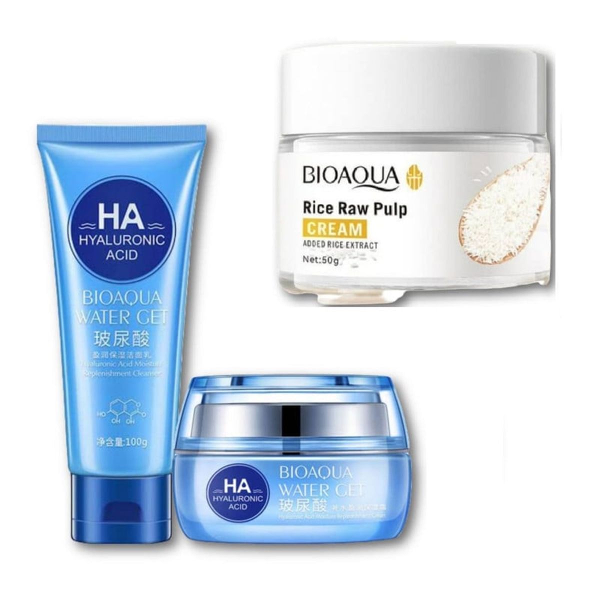 BIOAQUA - PACK CREMA ACLARANTE DE ARROZ BIOAQUA LIMPIADOR Y CREMA WATER GET