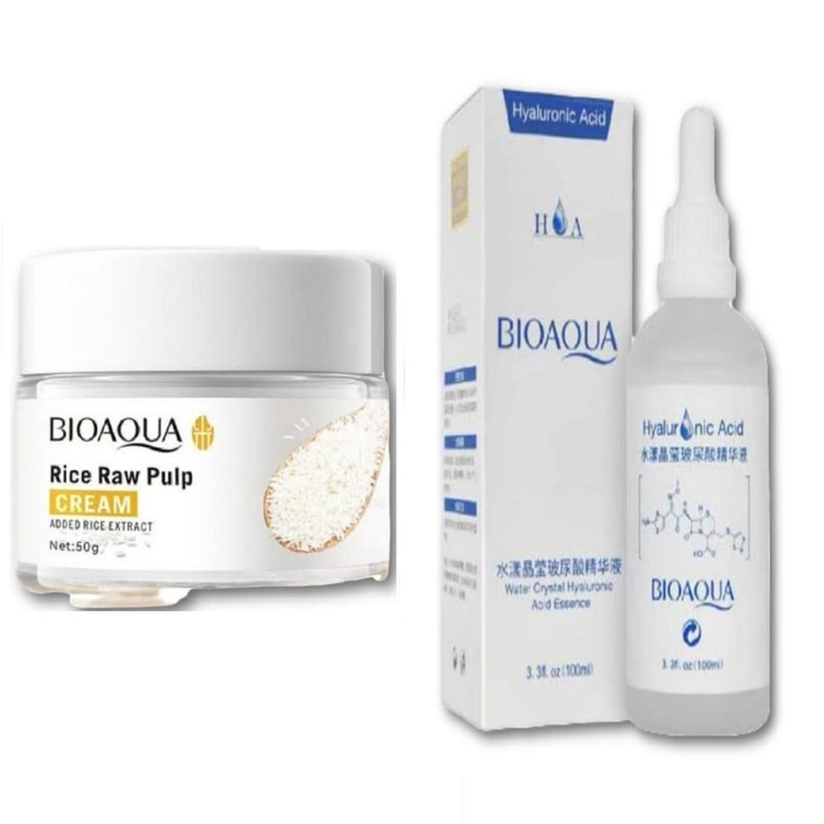 BIOAQUA - PACK CREMA ACLARANTE DE ARROZ Y SERUM DE ACIDO HIALURONICO 100ML