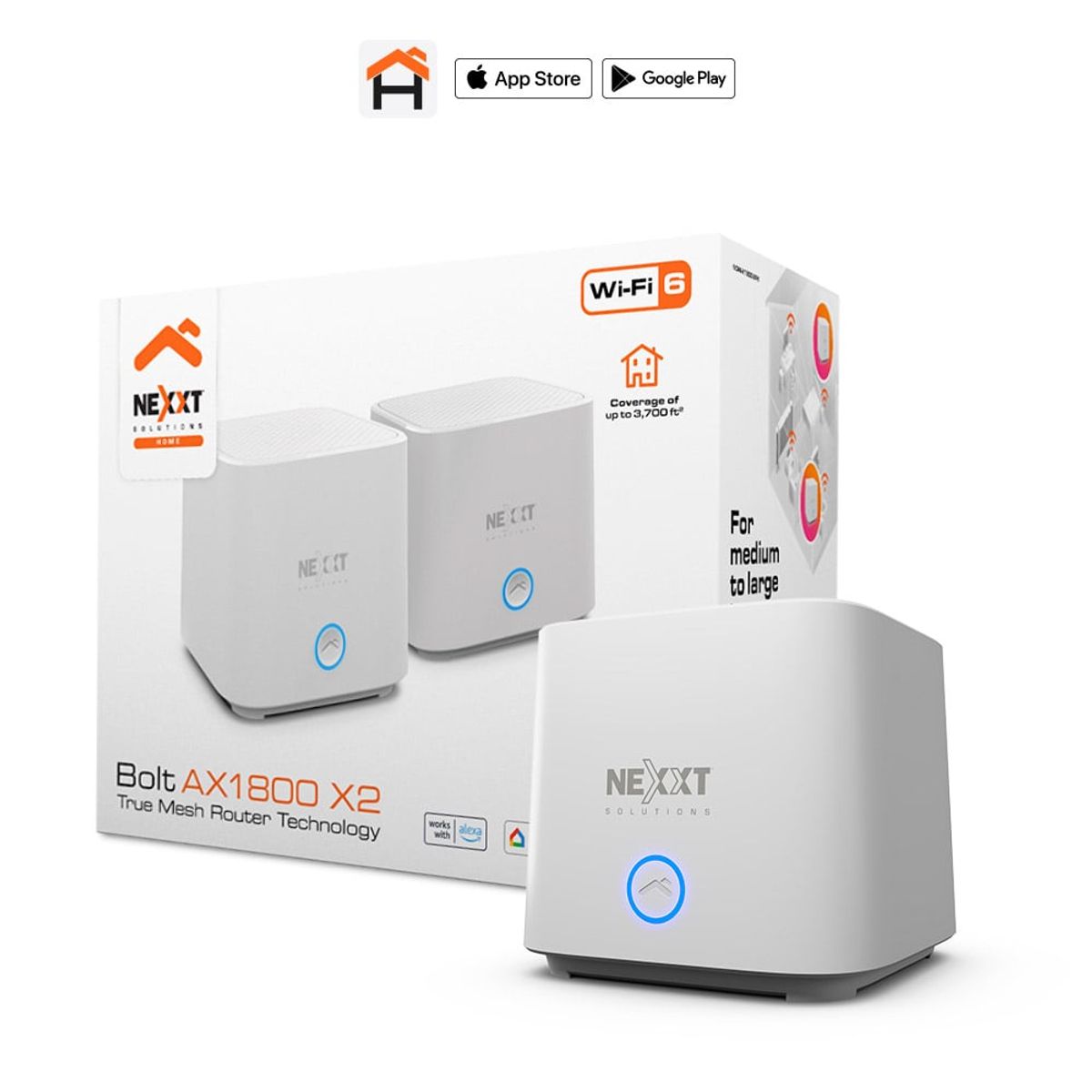 NEXXT SOLUTIONS - ROUTER MESH NEXXT BOLT AX1800 WI-FI 6 Pack de 2