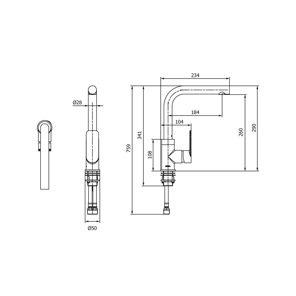 VAINSA - Monocomando para Lavadero al mueble bar con Pico L Glamour Vainsa