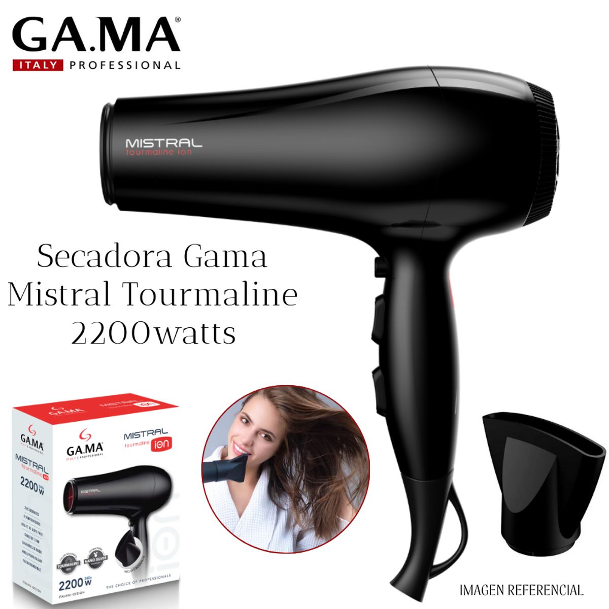 GAMA - Secadora Gama de Cabello Mistral Tourmaline Ion 2200 watts.