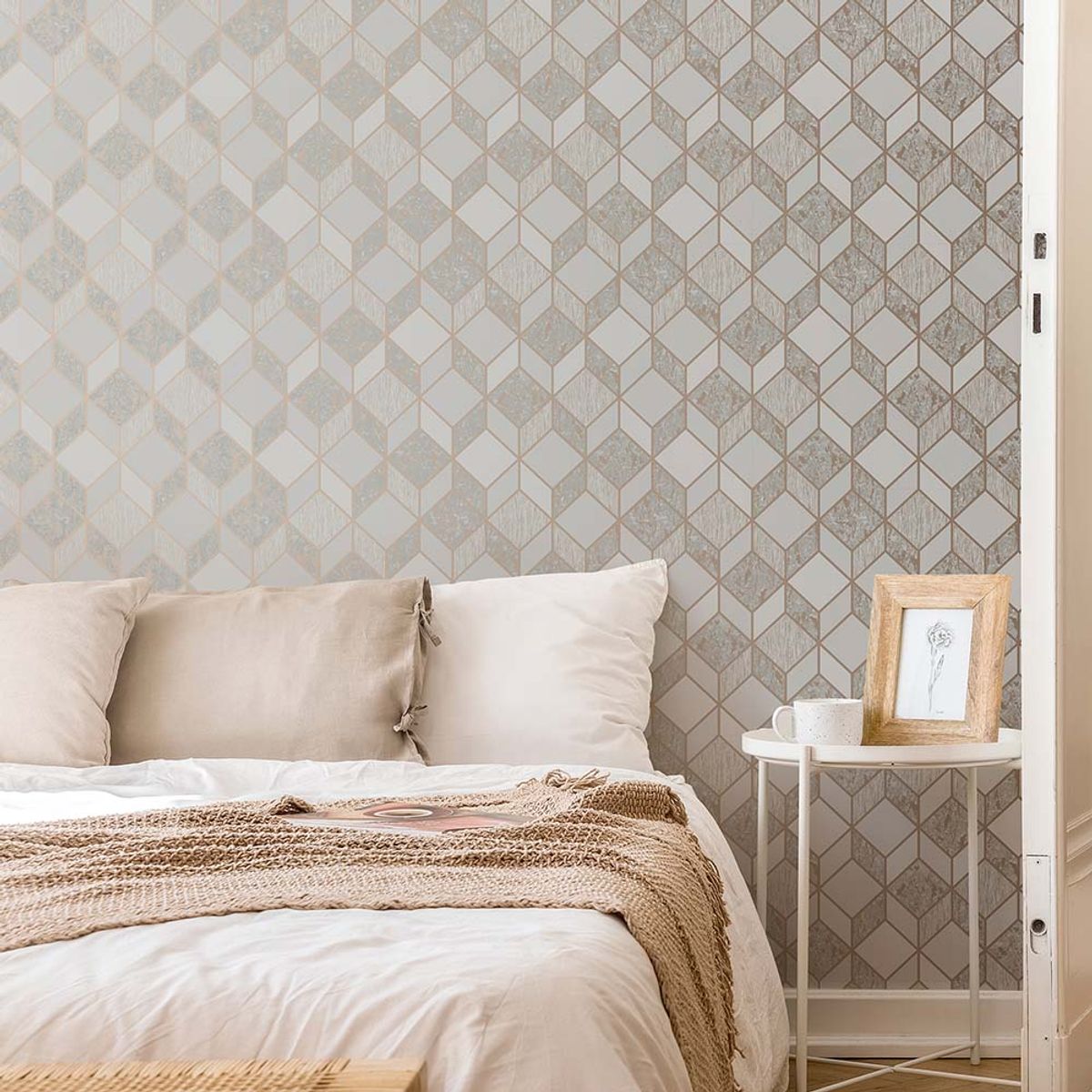 MULTITOP - Papel Tapiz Vittorio Geo 052X10 Mts GreyRose Gold