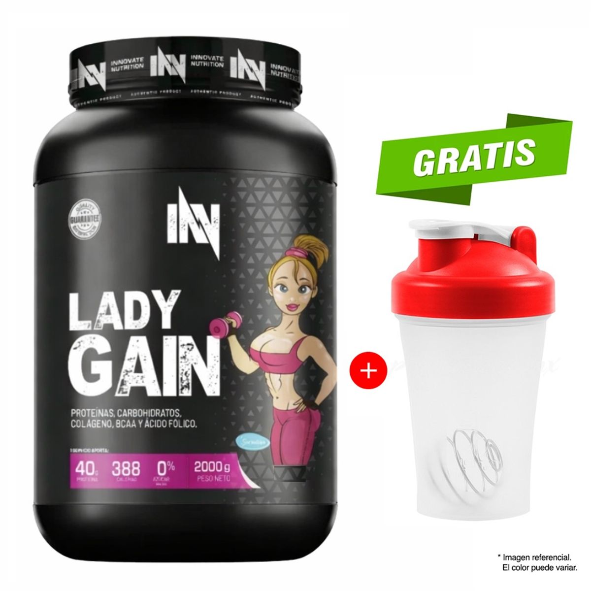 INN INNOVATE NUTRITION - PROTEÍNA LADY GAIN 2KG CHOCOLATE GLÚTEOS Y PIERNAS CON + VOLUMEN