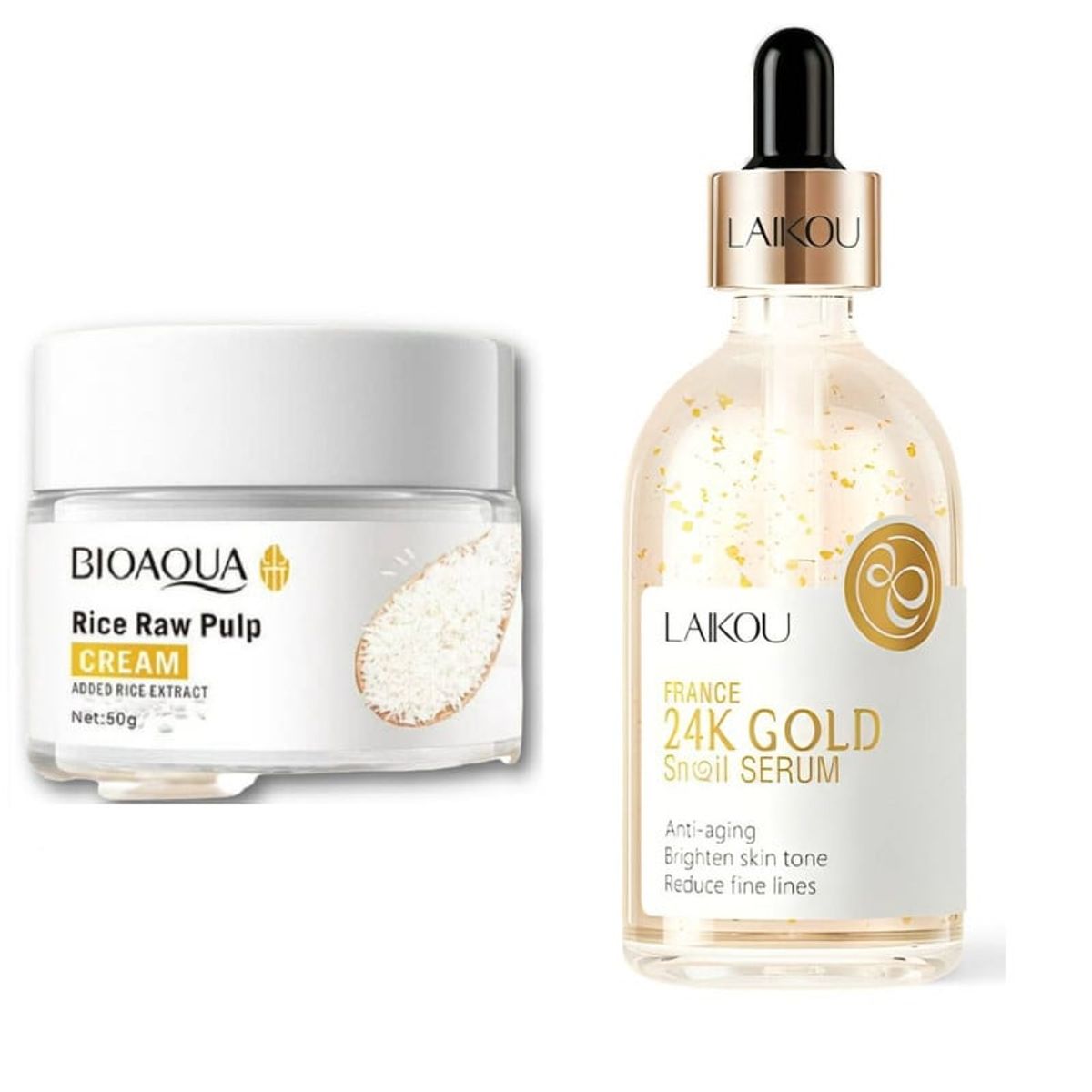 BIOAQUA - PACK CREMA ACLARANTE DE ARROZ BIOAQUA Y SERUM 24K GOLD LAIKOU