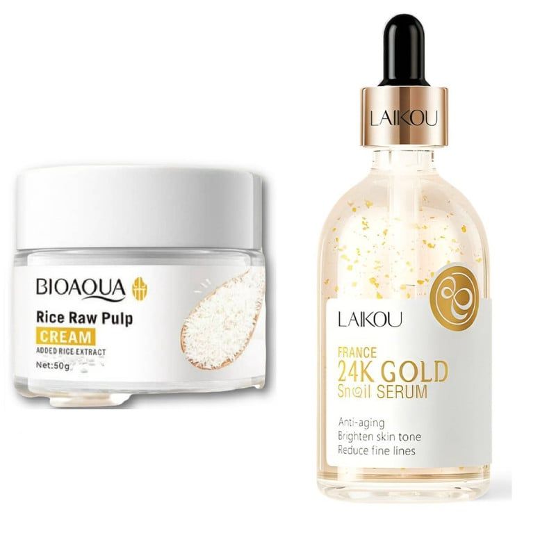 BIOAQUA - PACK CREMA ACLARANTE DE ARROZ BIOAQUA Y SERUM 24K GOLD LAIKOU