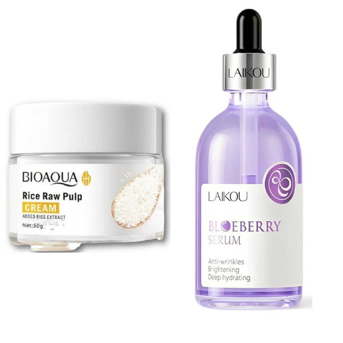 BIOAQUA - PACK CREMA ACLARANTE DE ARROZ BIOAQUA Y SERUM BLUEBERRY LAIKOU