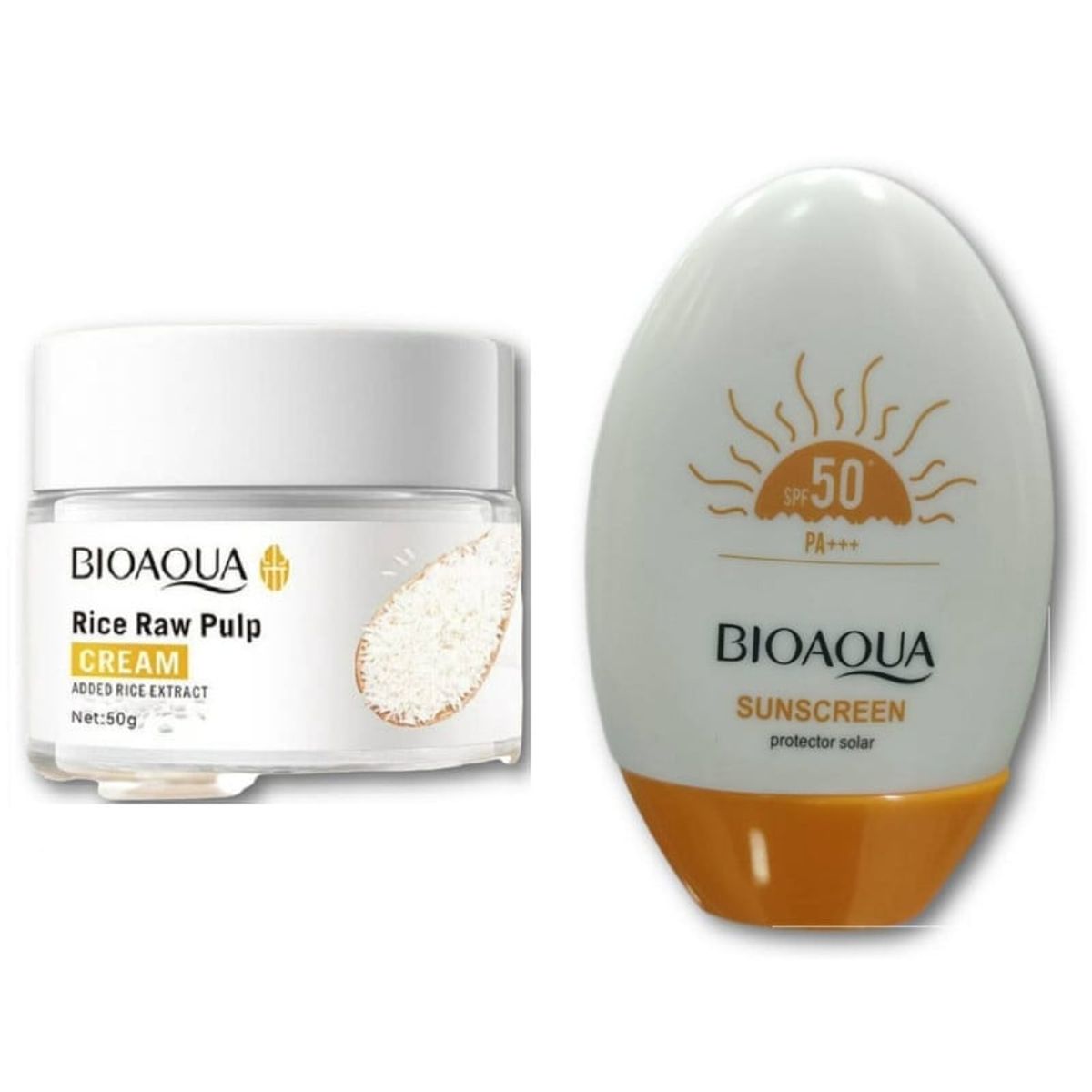 BIOAQUA - PACK CREMA ACLARANTE DE ARROZ BIOAQUA Y BLOQUEADOR SOLAR 50 SUSCREEN