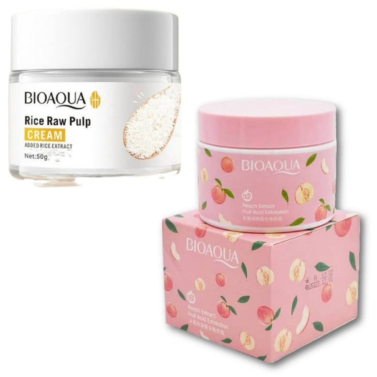 BIOAQUA - PACK CREMA ACLARANTE DE ARROZ Y CREMA EXFOLIANTE PEACH EXTRACT