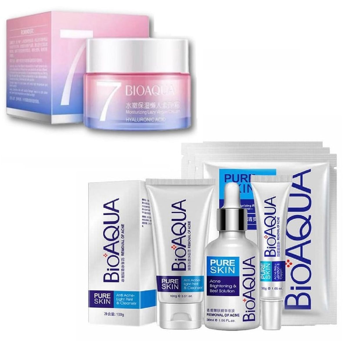 BIOAQUA - PACK CREMA HIDRATANTE V7 Y PURE SKIN 4 PIEZAS ANTI-ACNÉ BIOAQUA
