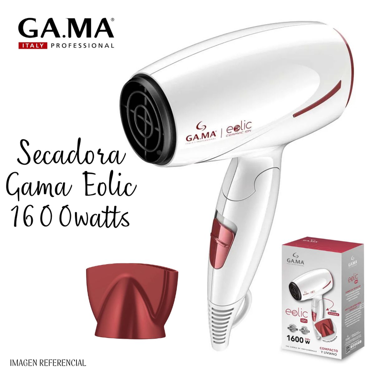 GAMA - Secadora de cabello Gama  Eolic Ceramic Ion 1600 watts.