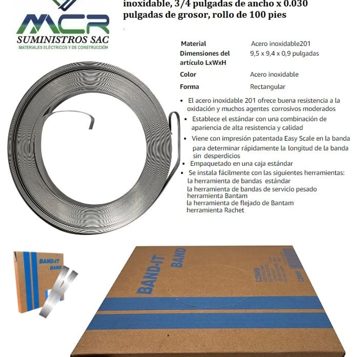 BAND IT - BANDA DE ACERO INOXIDABLE DE TRES CUARTOS 3-4 X076MM 100PIES