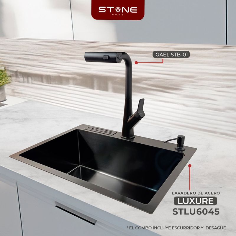 STONE - COMBO LUXURE STLU6045 PORTACUCHILLODISP-JABON+ GAEL STB-01 -STONE