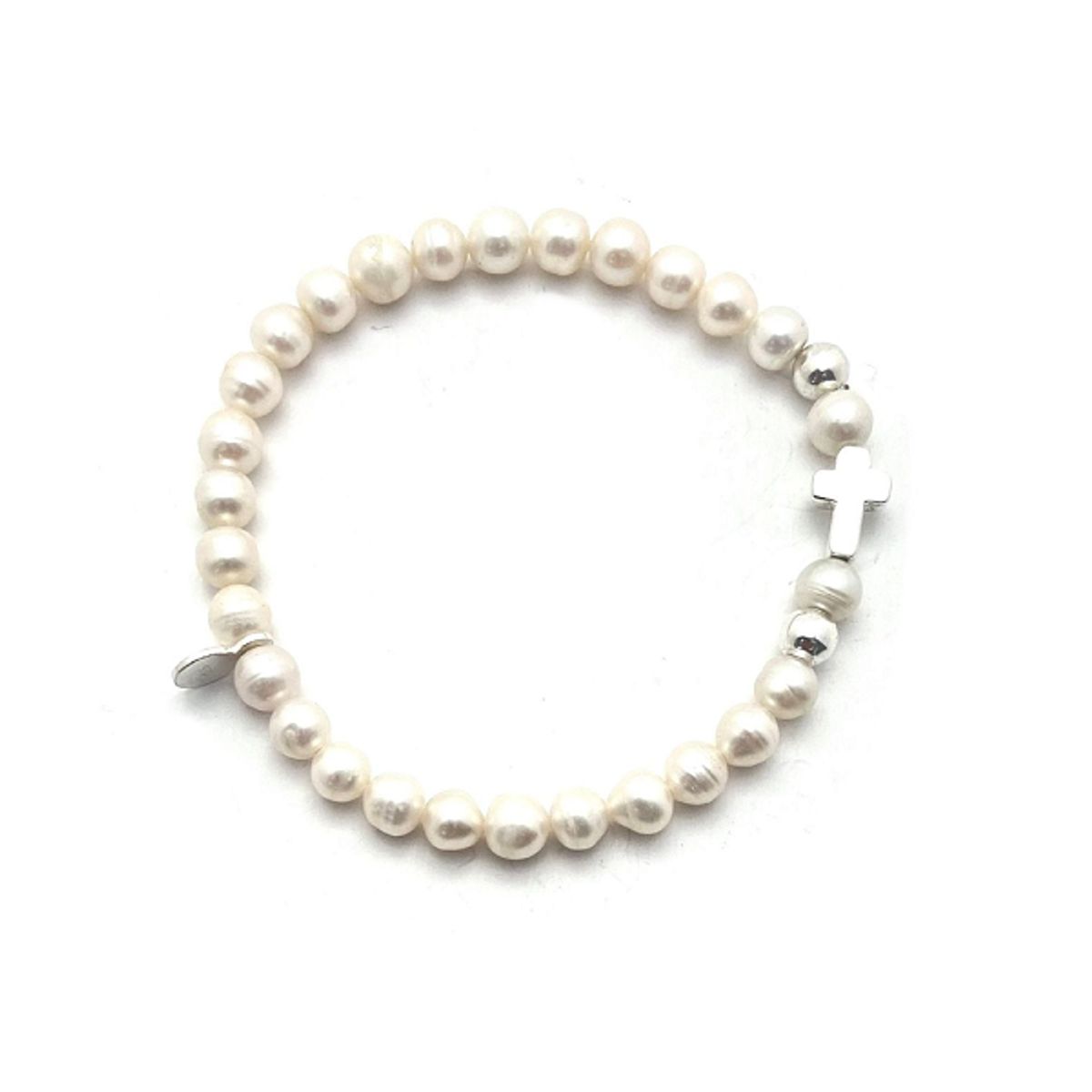 SANTORAL - Pulsera Cruz -  Plata y Perlas