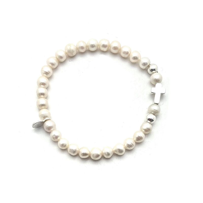 SANTORAL - Pulsera Cruz -  Plata y Perlas