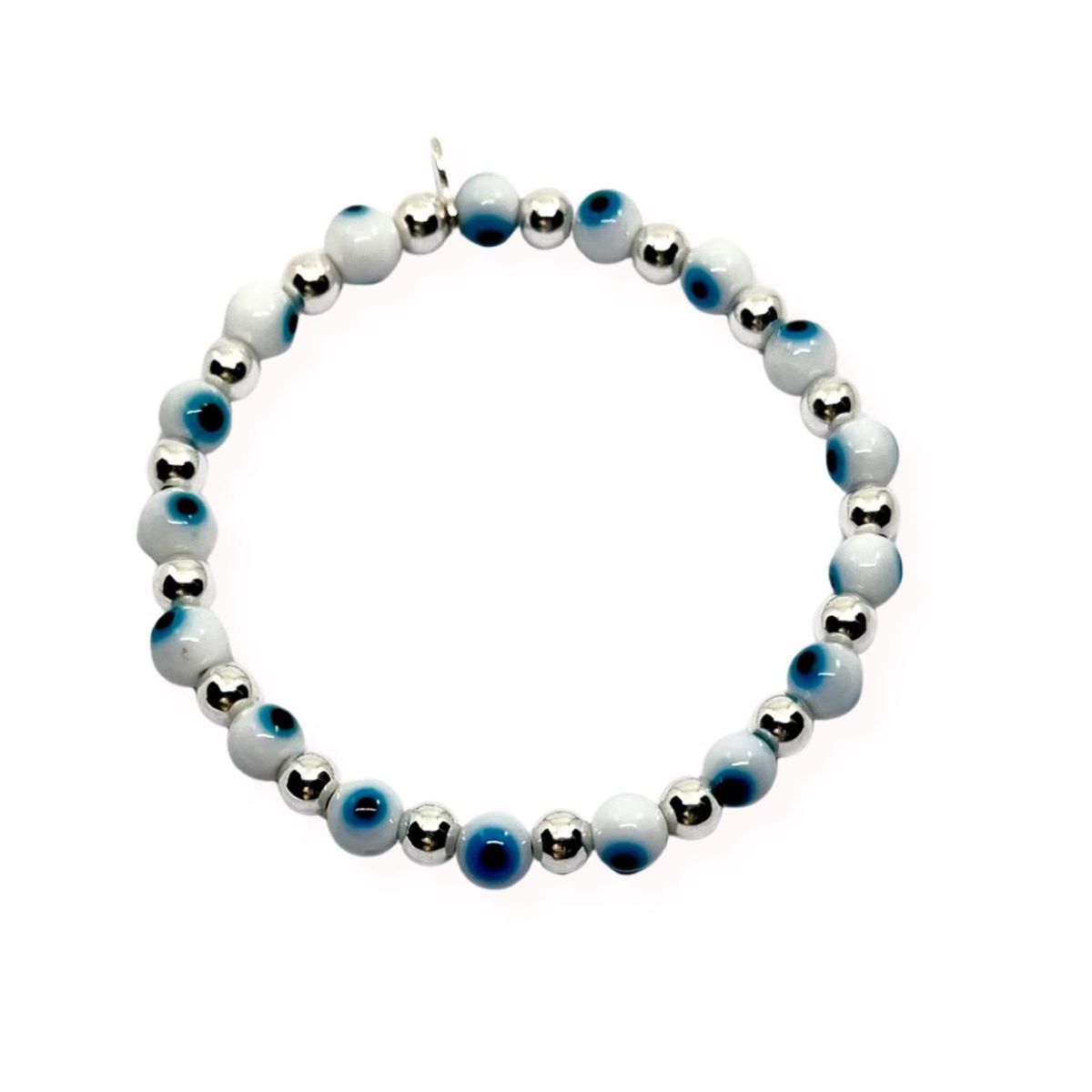 ESPIRAL ROJO - Pulsera de Ojos Turcos y Bolitas de Plata  - Colores Variados