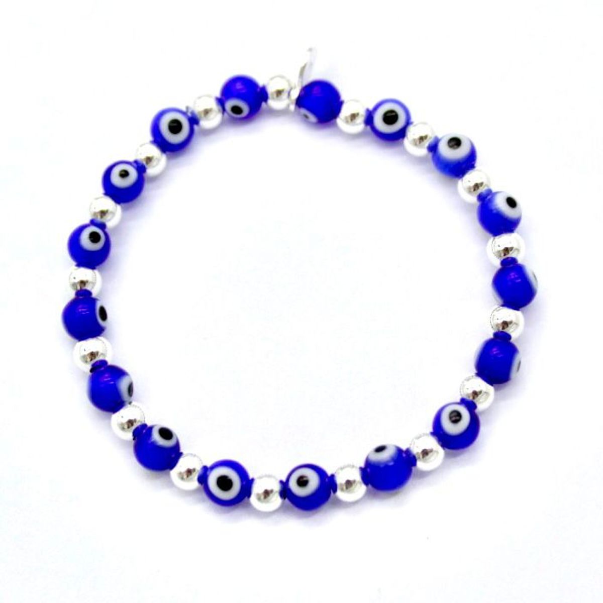 ESPIRAL ROJO - Pulsera de Ojos Turcos y Bolitas de Plata  - Colores Variados