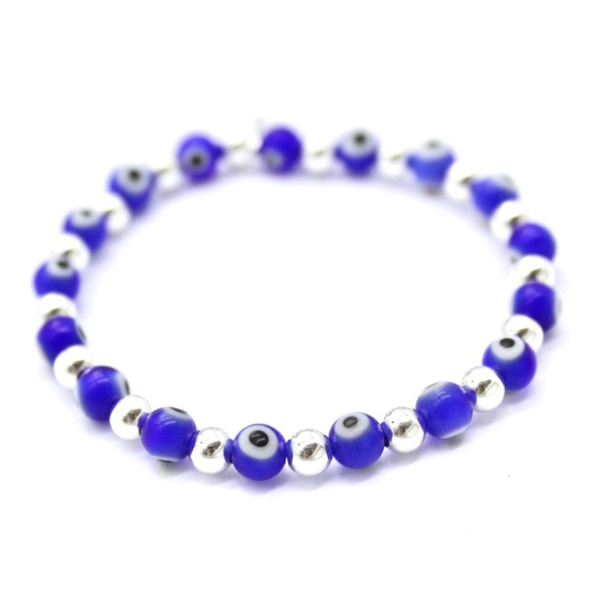 ESPIRAL ROJO - Pulsera de Ojos Turcos y Bolitas de Plata  - Colores Variados