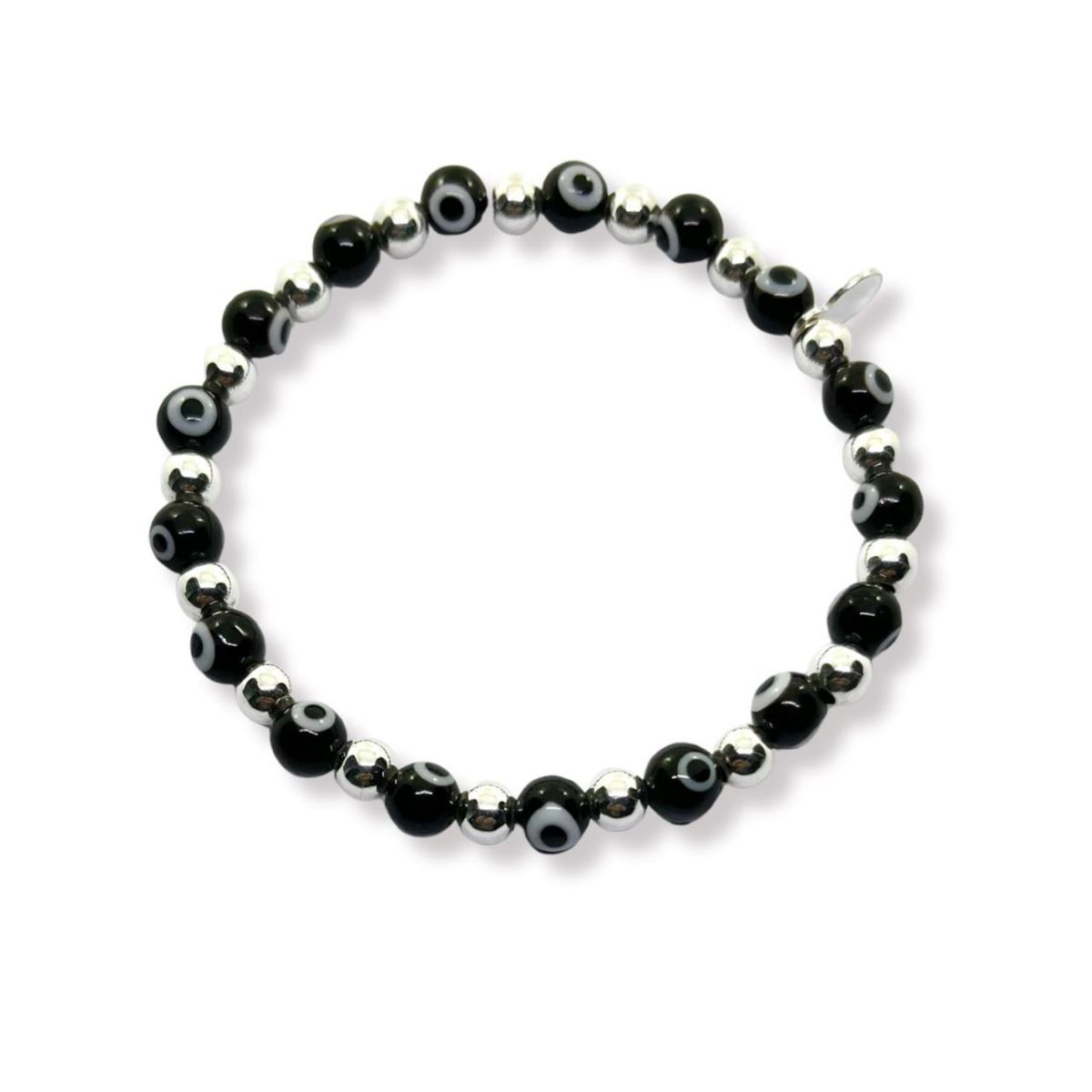 ESPIRAL ROJO - Pulsera de Ojos Turcos y Bolitas de Plata  - Colores Variados