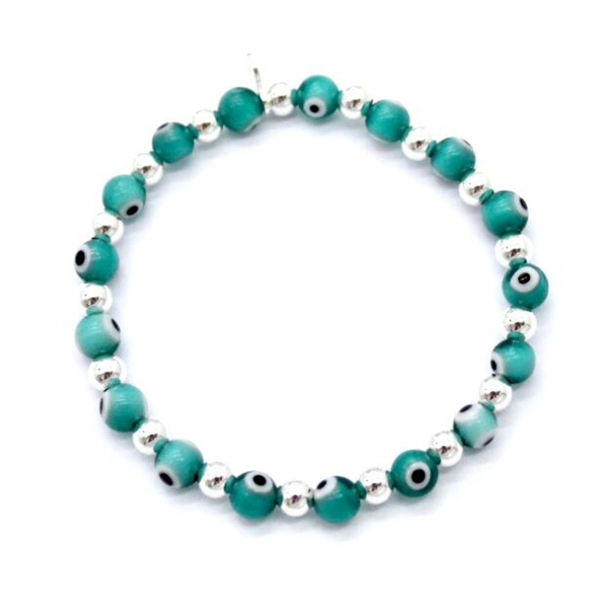ESPIRAL ROJO - Pulsera de Ojos Turcos y Bolitas de Plata  - Colores Variados