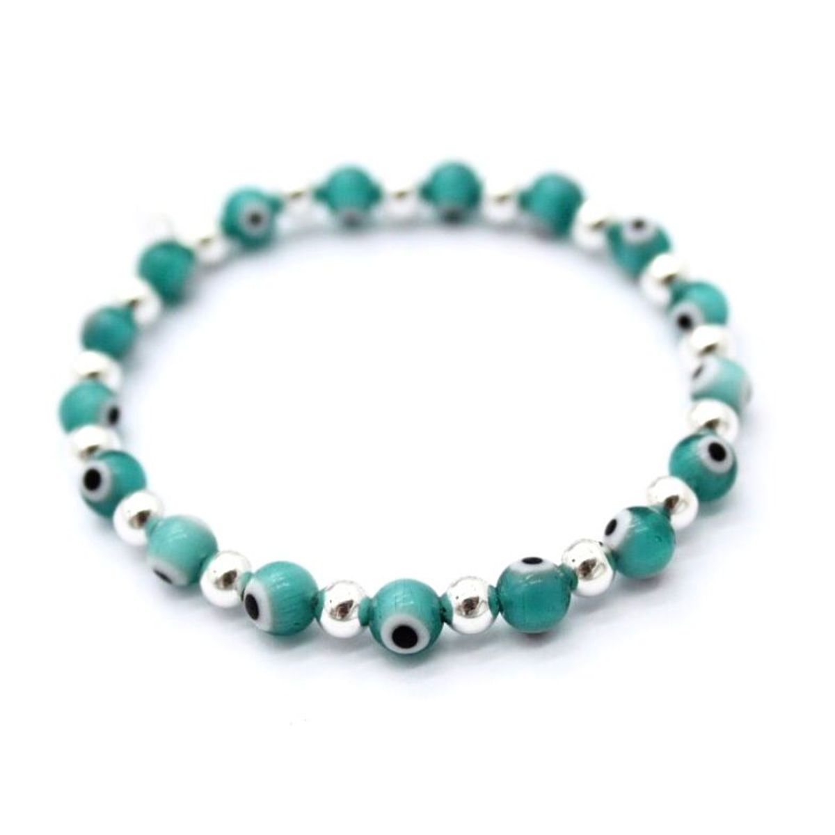 ESPIRAL ROJO - Pulsera de Ojos Turcos y Bolitas de Plata  - Colores Variados