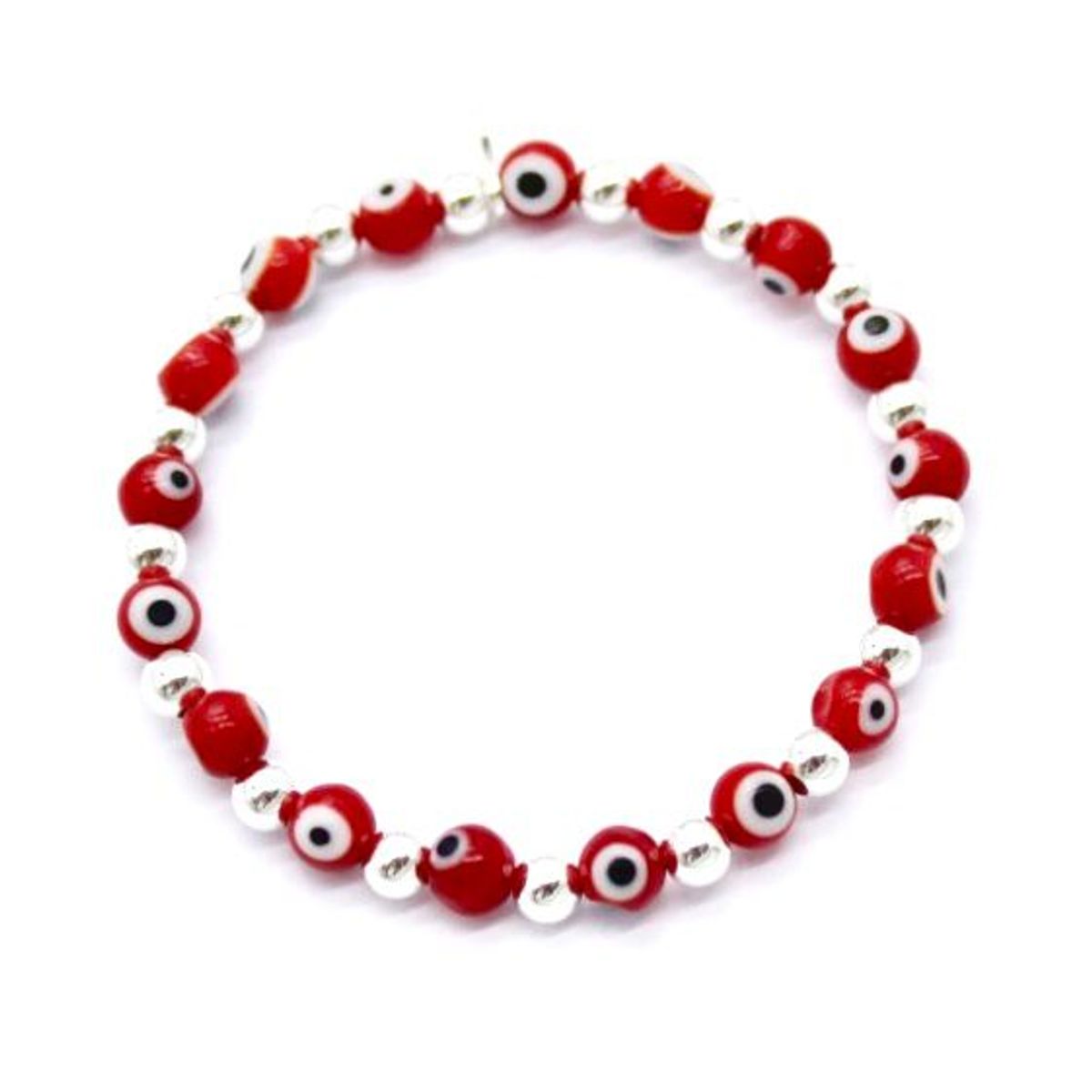 ESPIRAL ROJO - Pulsera de Ojos Turcos y Bolitas de Plata  - Colores Variados