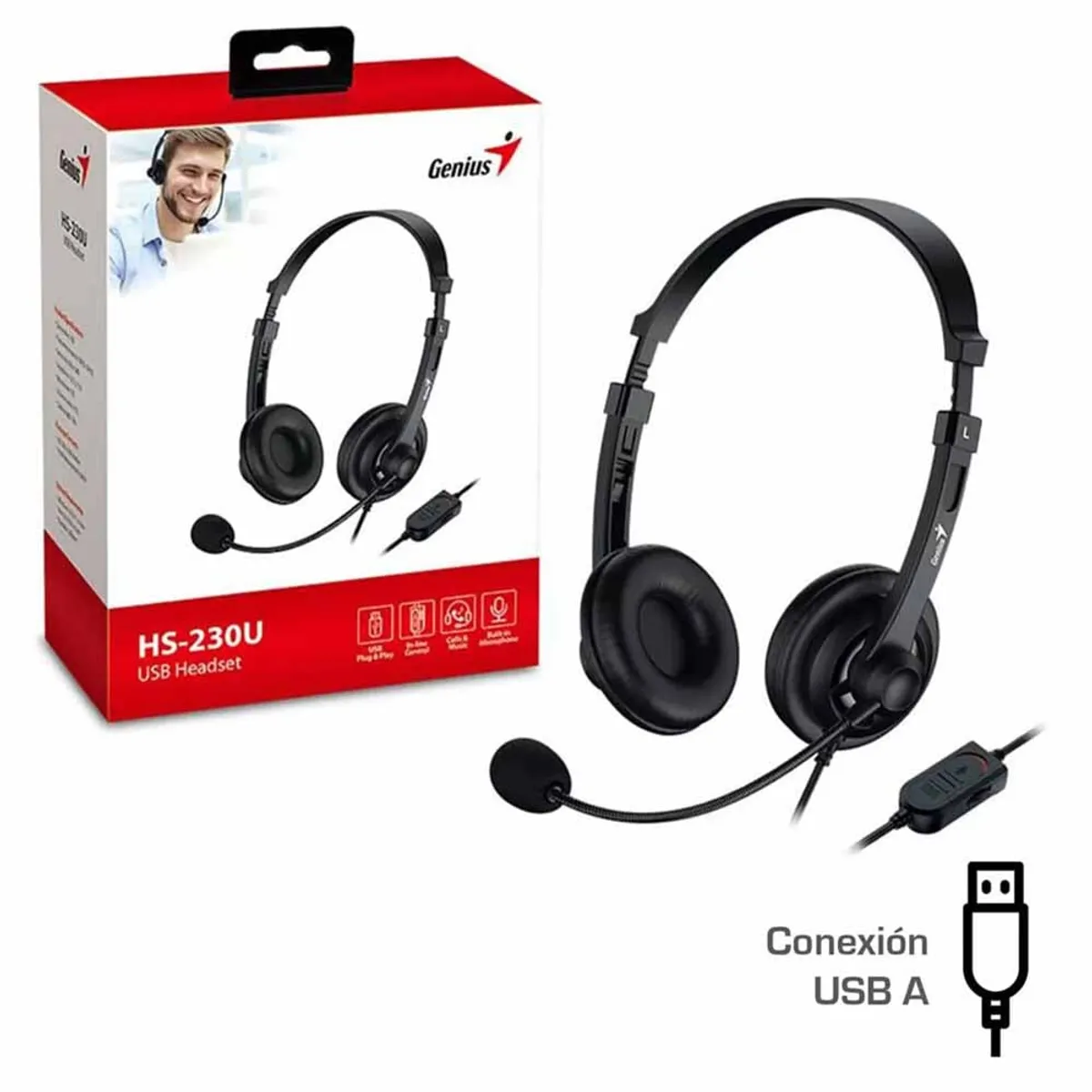 GENIUS - Audifono Genius HS-230U Usb CMicro Para Pc Laptop - Negro