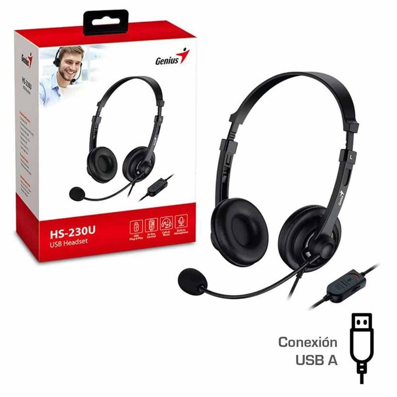 GENIUS - Audifono Genius HS-230U Usb CMicro Para Pc Laptop - Negro