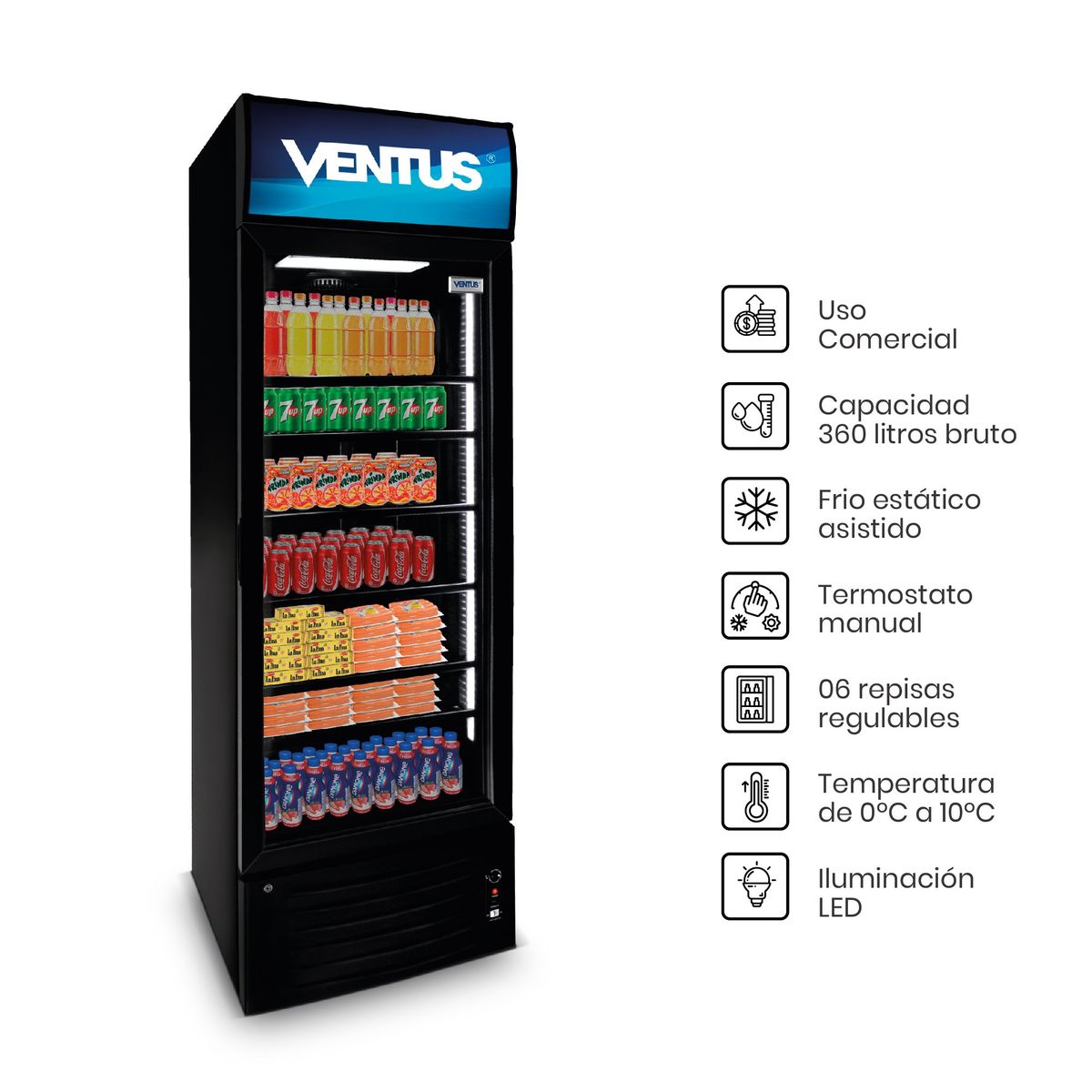 VENTUS - Visicooler ventus 1 puerta 360L LG-360 BLACK- Negro