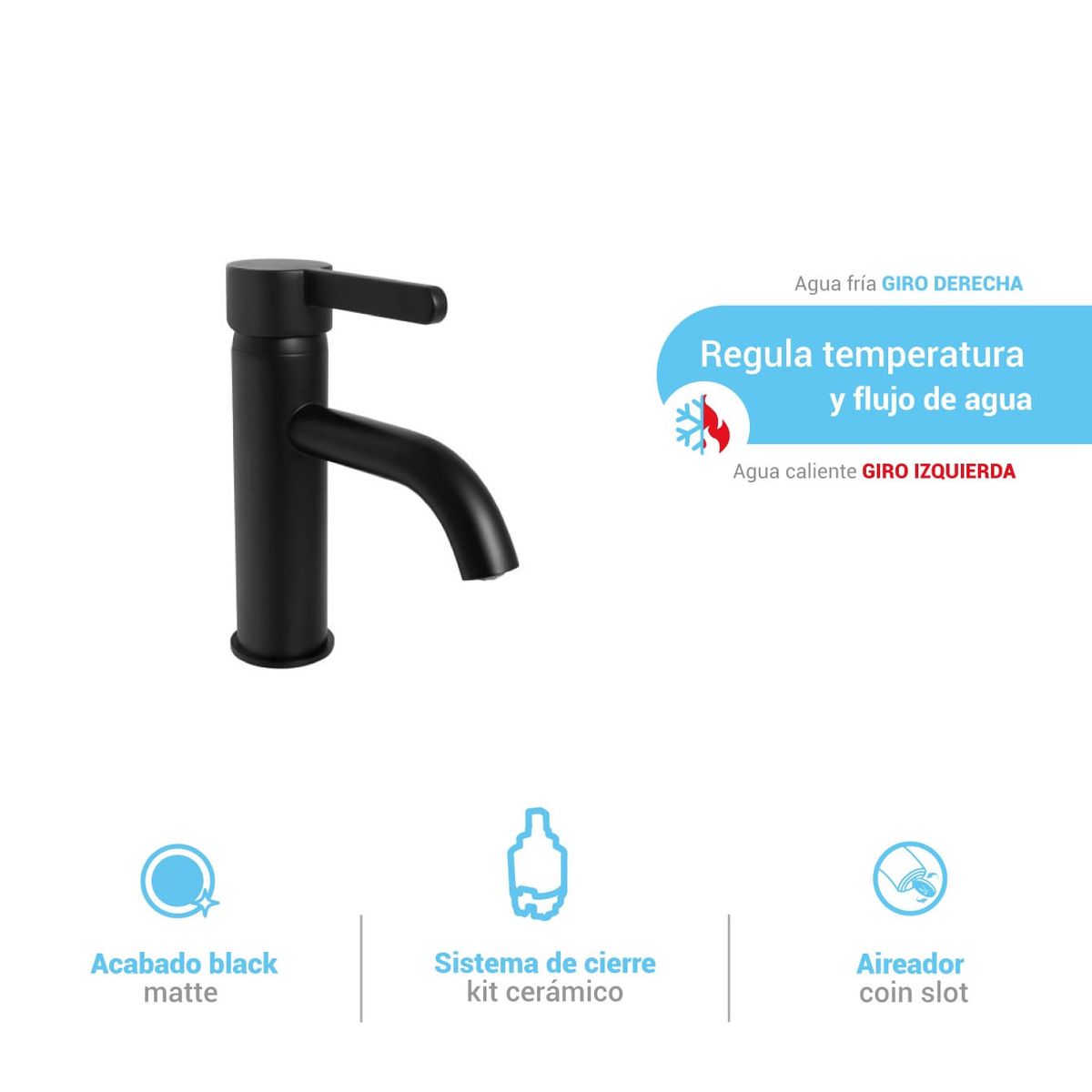 ITALGRIF - Grifería Mezcladora Monocomando lavatorio Baja Cartagena Black Italgrif