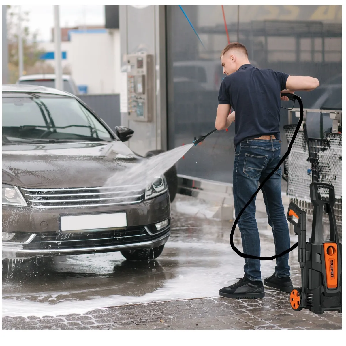 TRUPER - Combo Hidrolavadora 1800 PSI manguera de 10m pistola de riego Truper