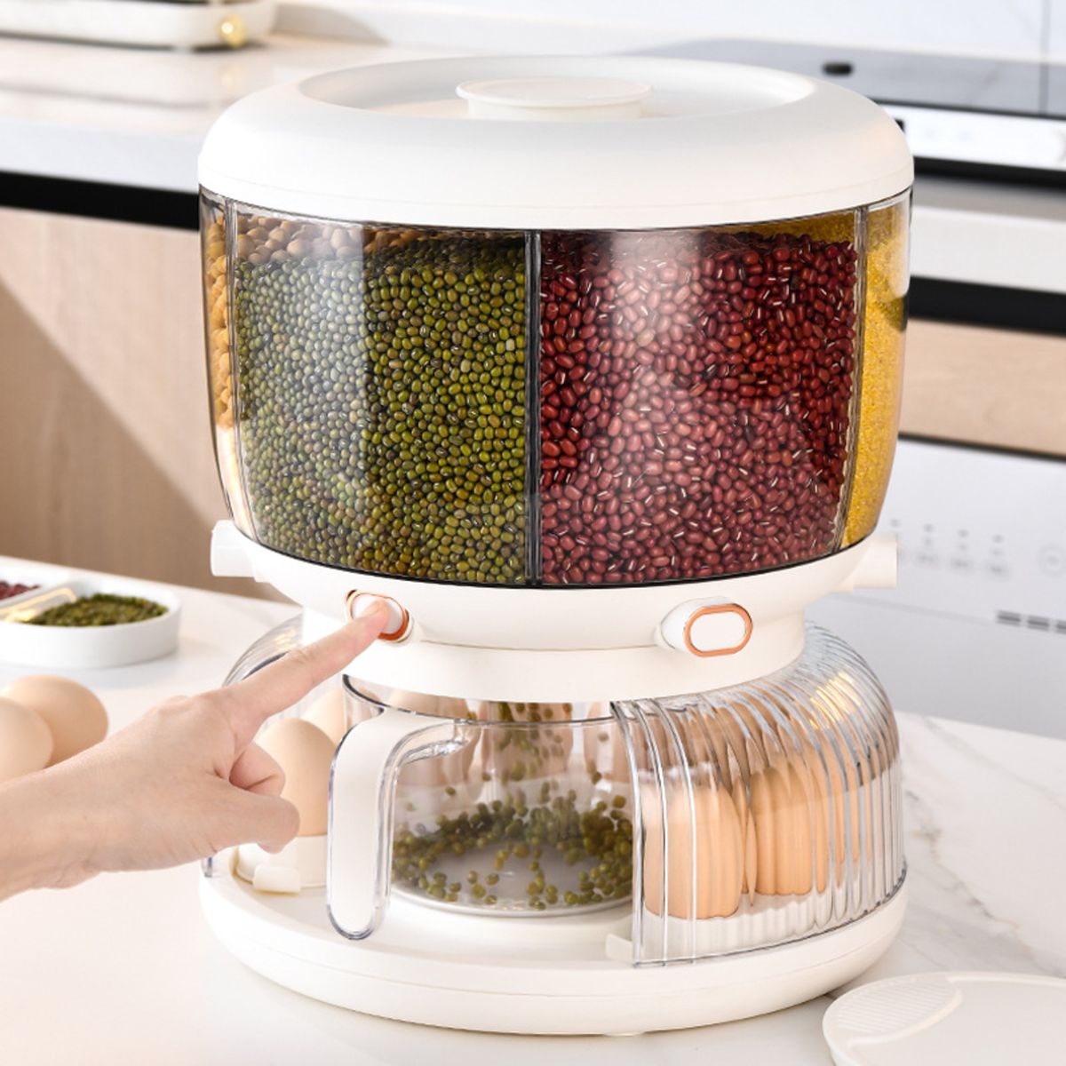 GENERICO - Dispensador de Menestras con Depósito para Huevos Giratorio 6kg Blanco