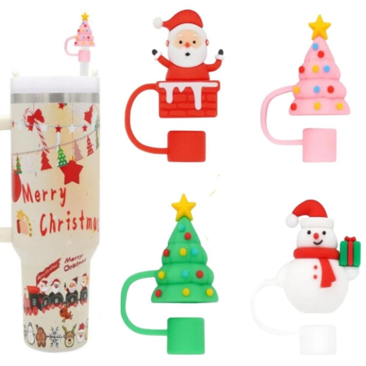 GENERICO - Accesorio Tumblr Cubre pajita o caña de 10mm Navideño - Setx4