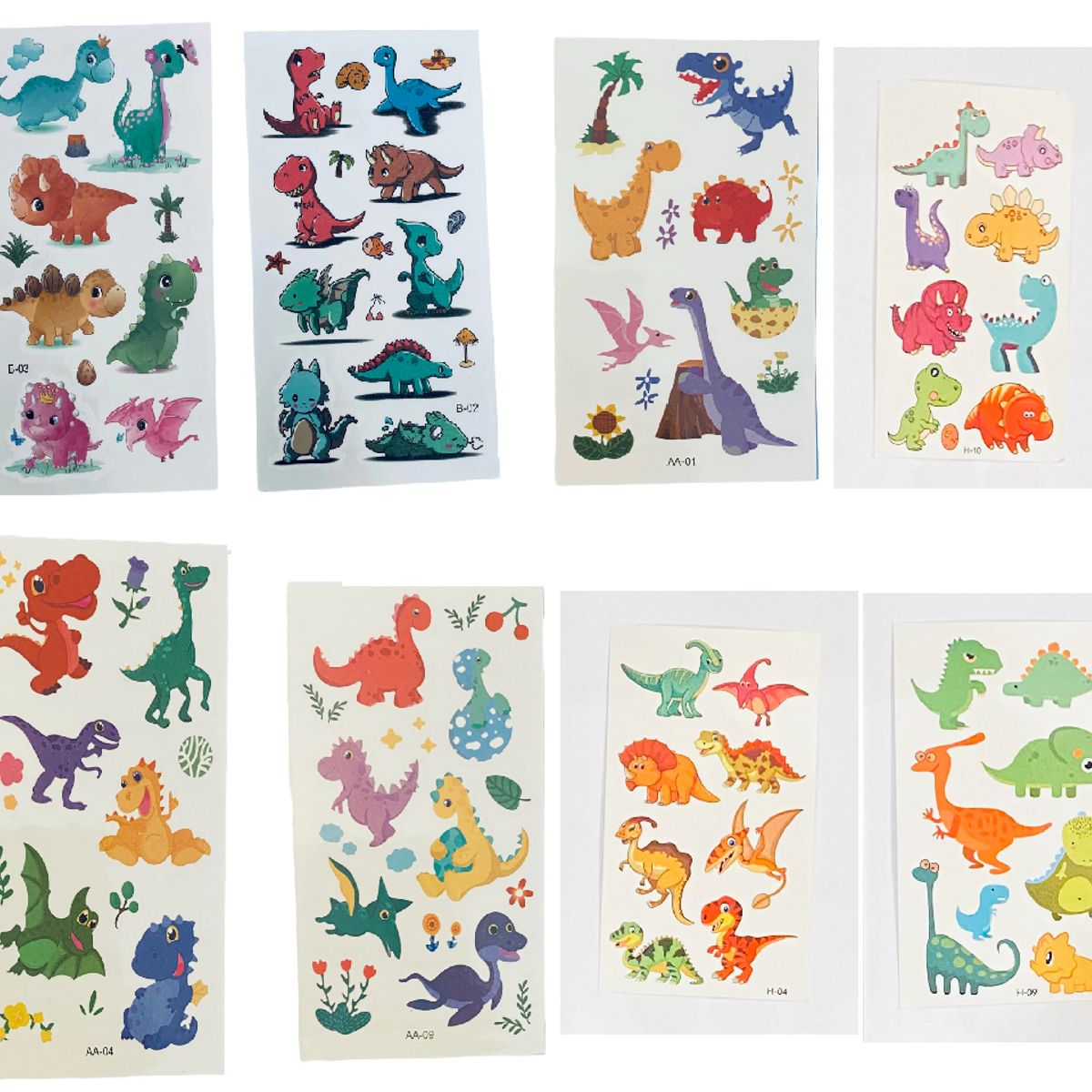 GENERICO - 4 laminas de stickers  tatuajes temporales dinosaurios