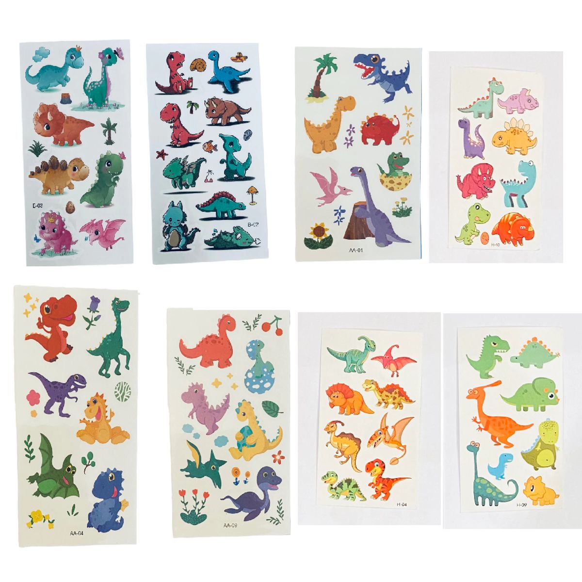 GENERICO - 4 laminas de stickers  tatuajes temporales dinosaurios