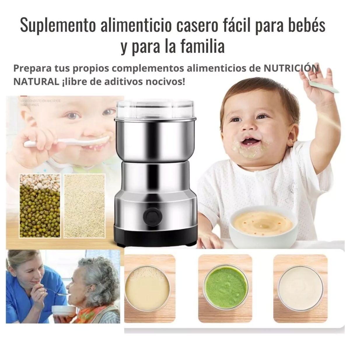 GENERICO - Moledor Molinillo Electrico De Cafe Granos Y Semillas Color Gris