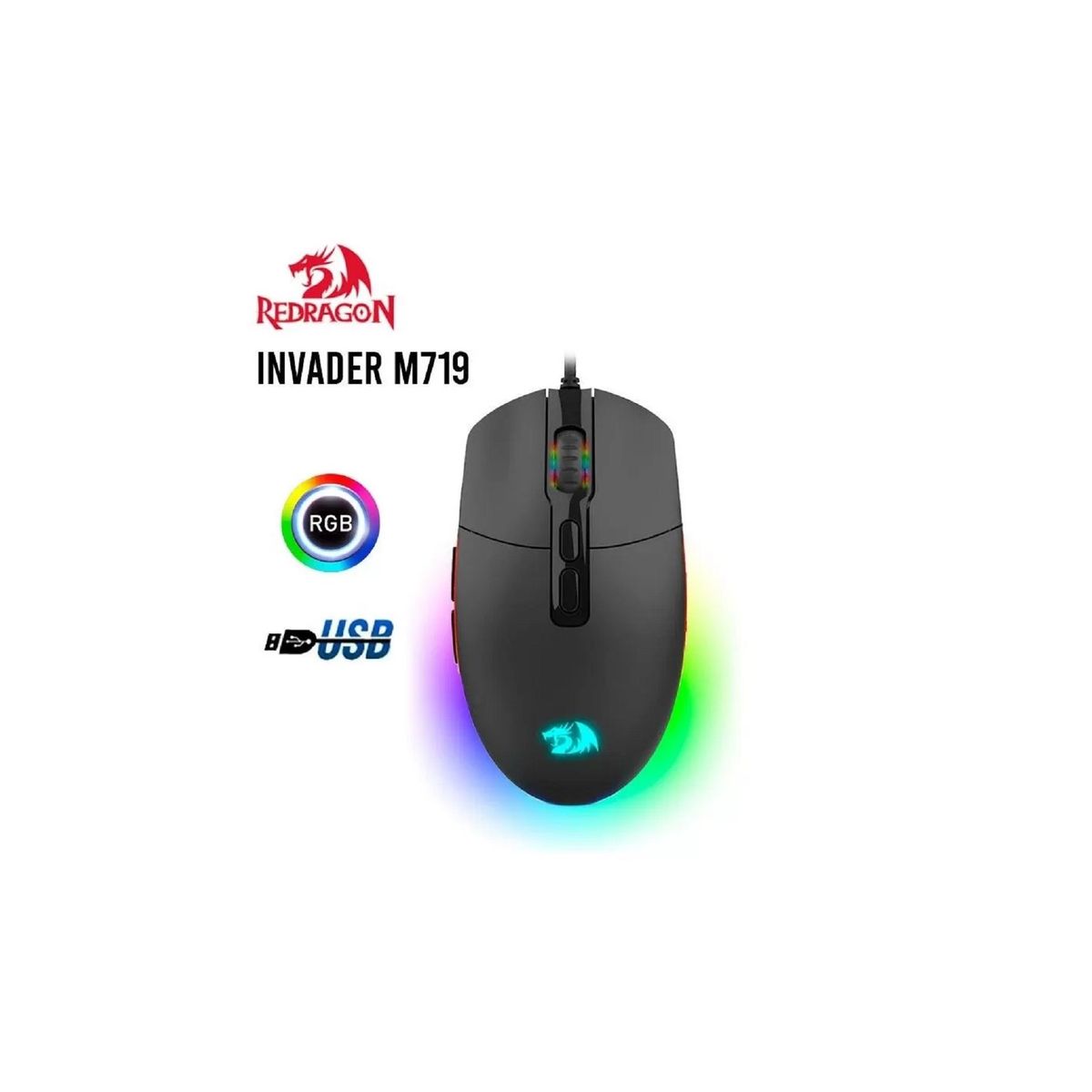 REDRAGON - Mouse Gamer Redragon Invader M719-RGB negro DPI 10000