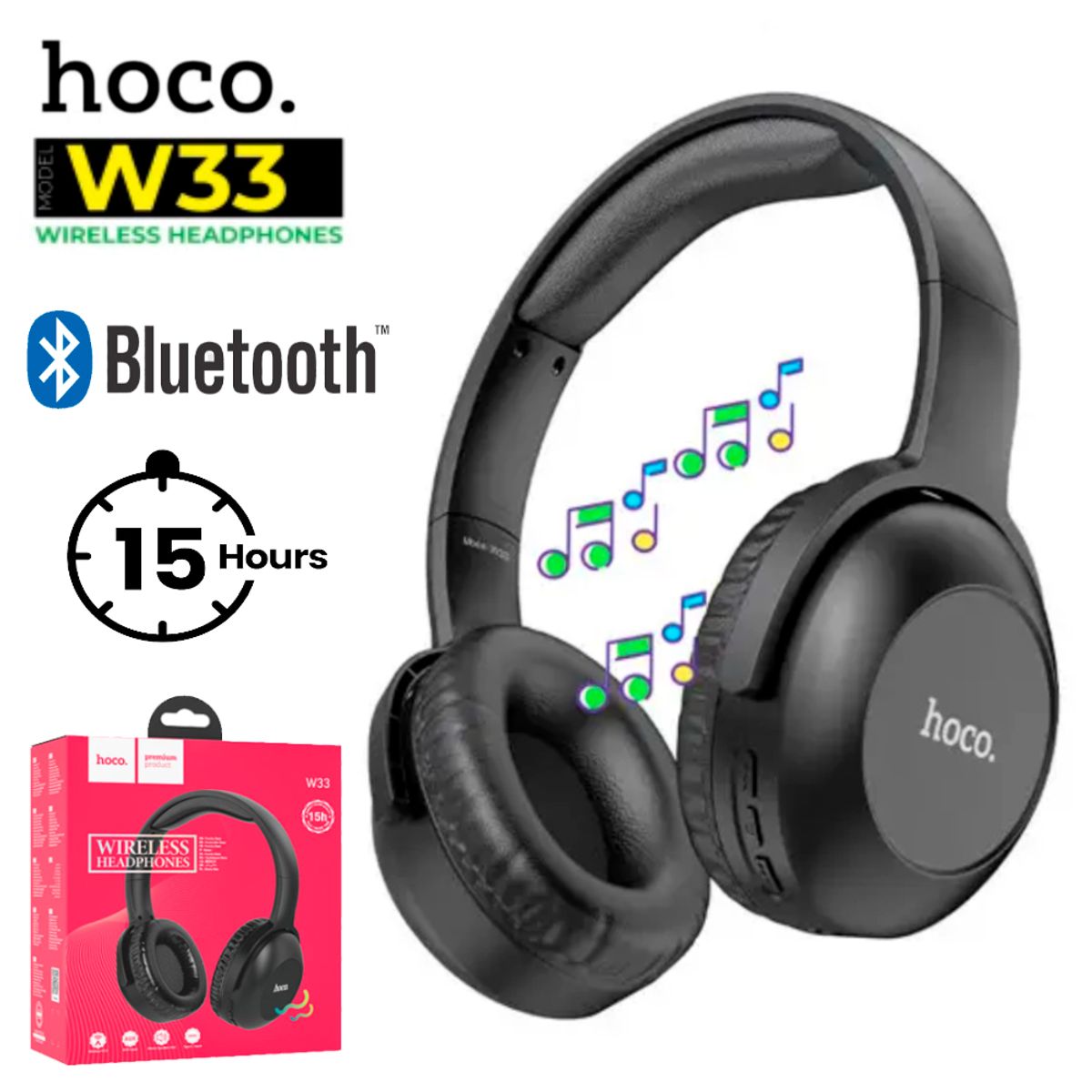 HOCO - Audifonos Bluetooth inalámbricos Hoco W33 Color negro