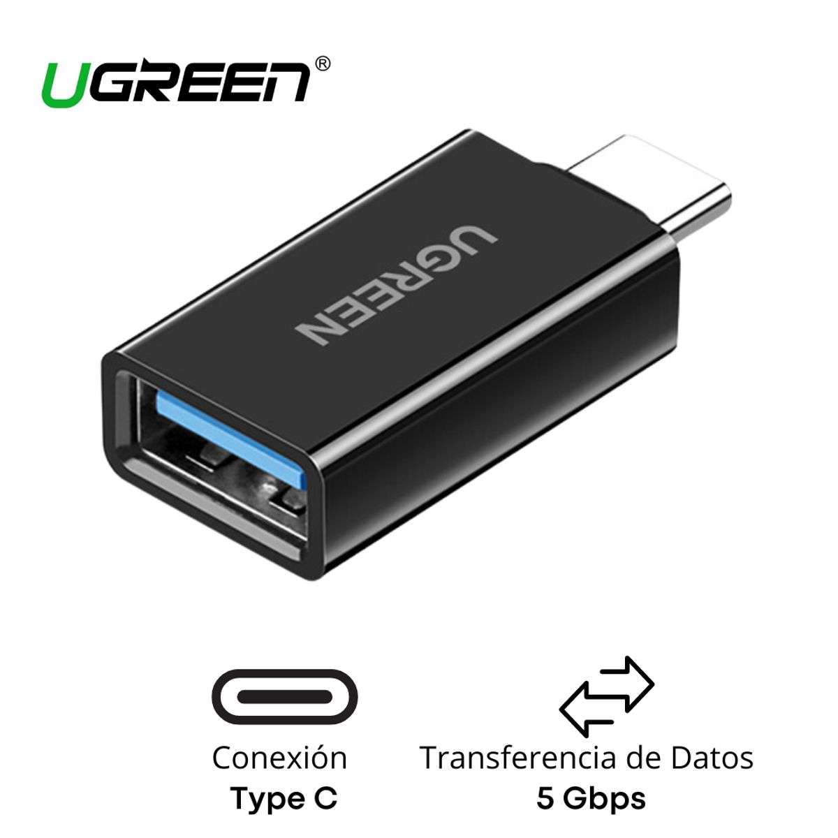 UGREEN - Adaptador OTG UGREEN Type C macho a USB hembra 5Gbps US173 20808