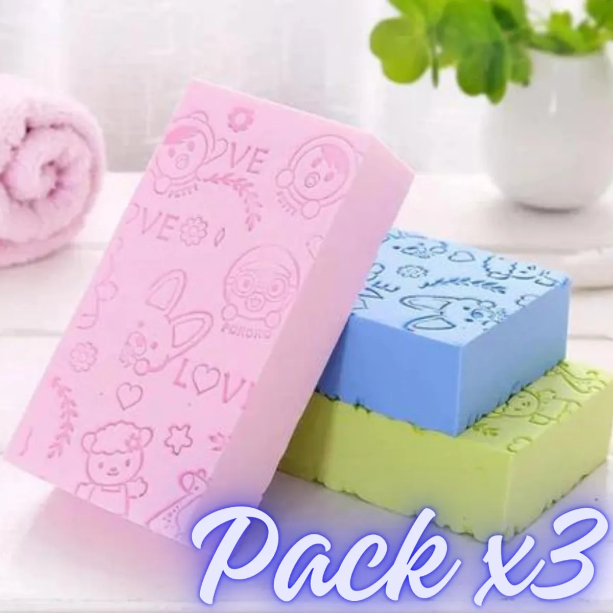 GENERICO - Pack de 3 Esponja Exfoliante Corporal de Baño - Color Variado