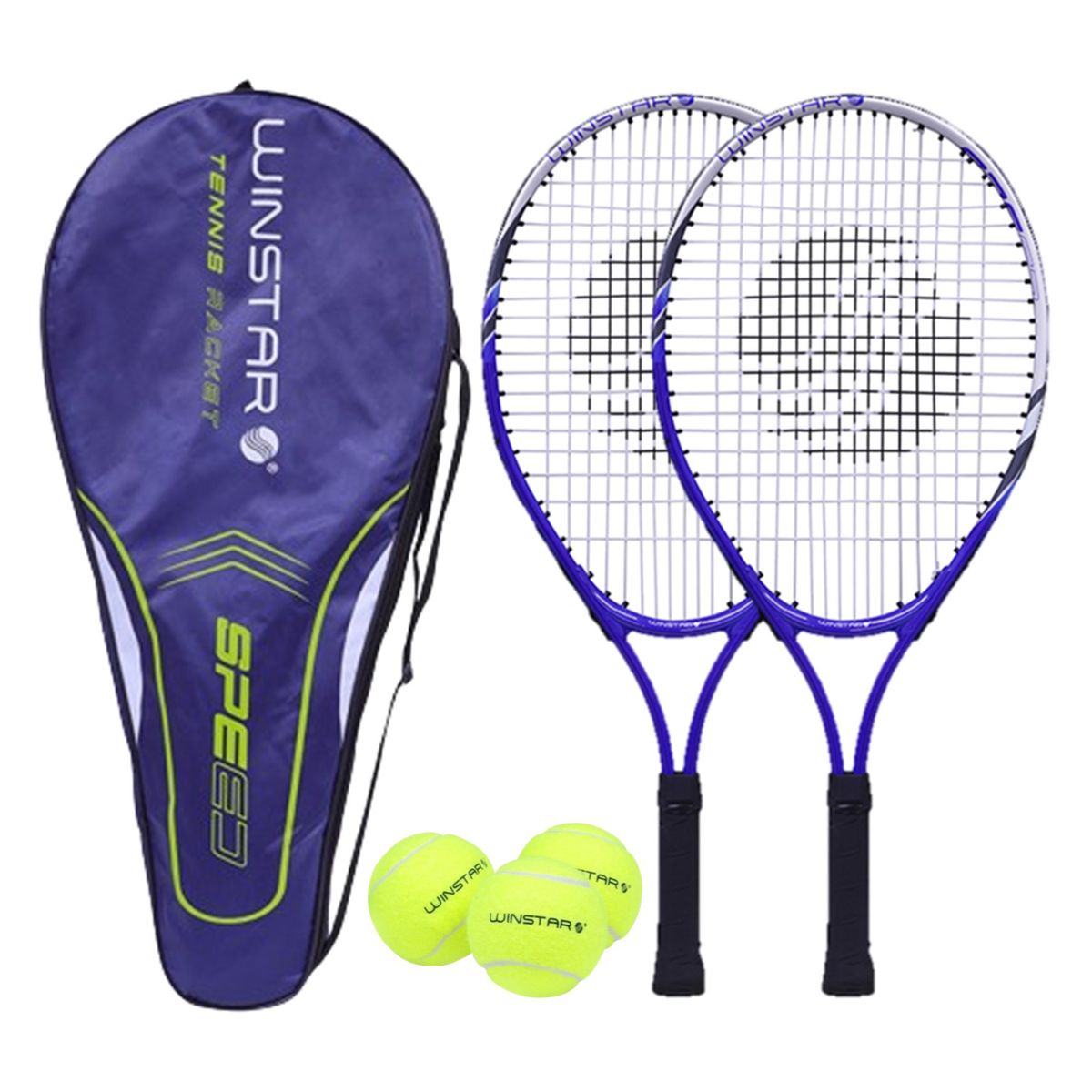 WINSTAR - RAQUETAS PARA TENIS ALUMINIO 23 SPEED + PELOTAS JUNIOR AZUL