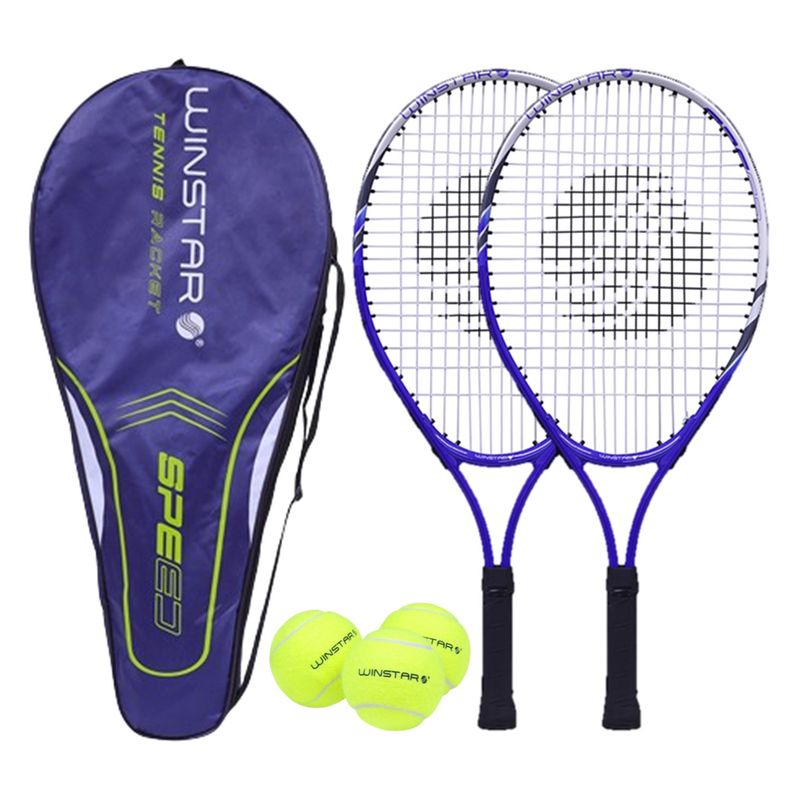 WINSTAR - RAQUETAS PARA TENIS ALUMINIO 23 SPEED + PELOTAS JUNIOR AZUL