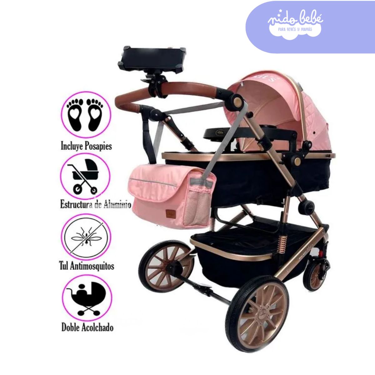 GENERICO - Coche Moisés MILAN BABY KITS ROSA