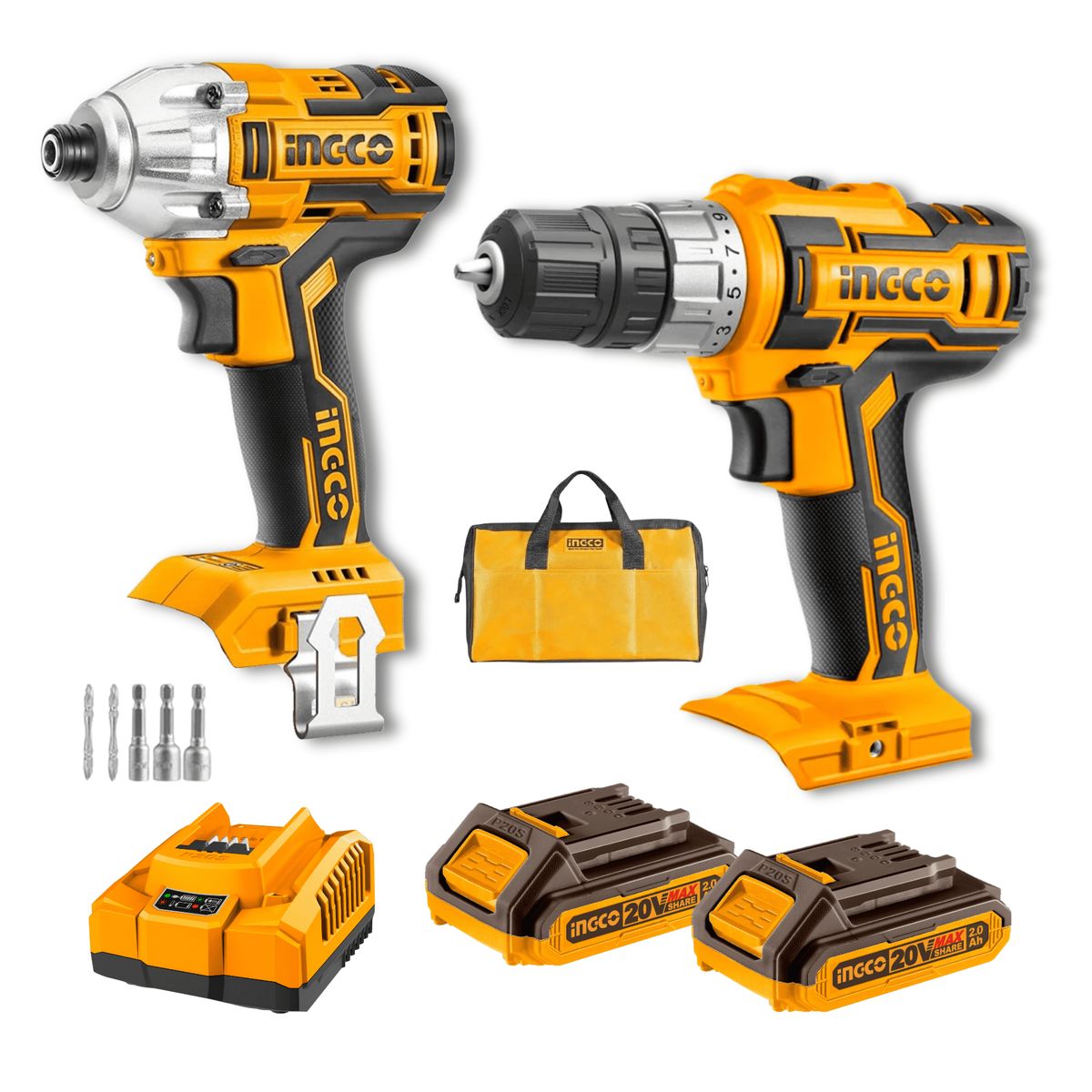 INGCO TOOLS - Combo taladro atornillador + atornillador de impacto Ingco