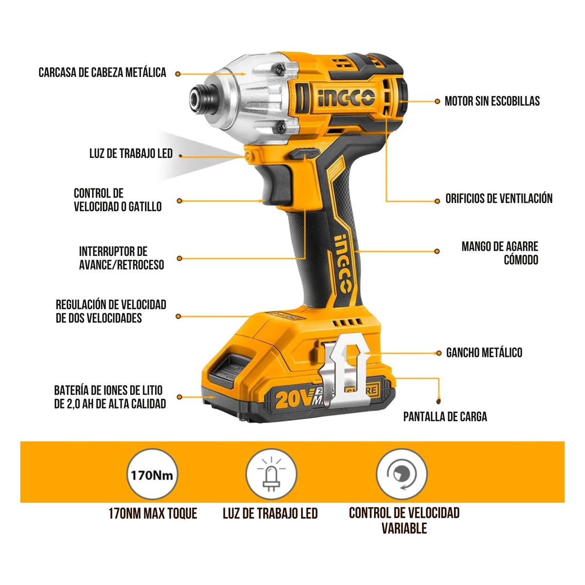 INGCO TOOLS - Combo taladro atornillador + atornillador de impacto Ingco