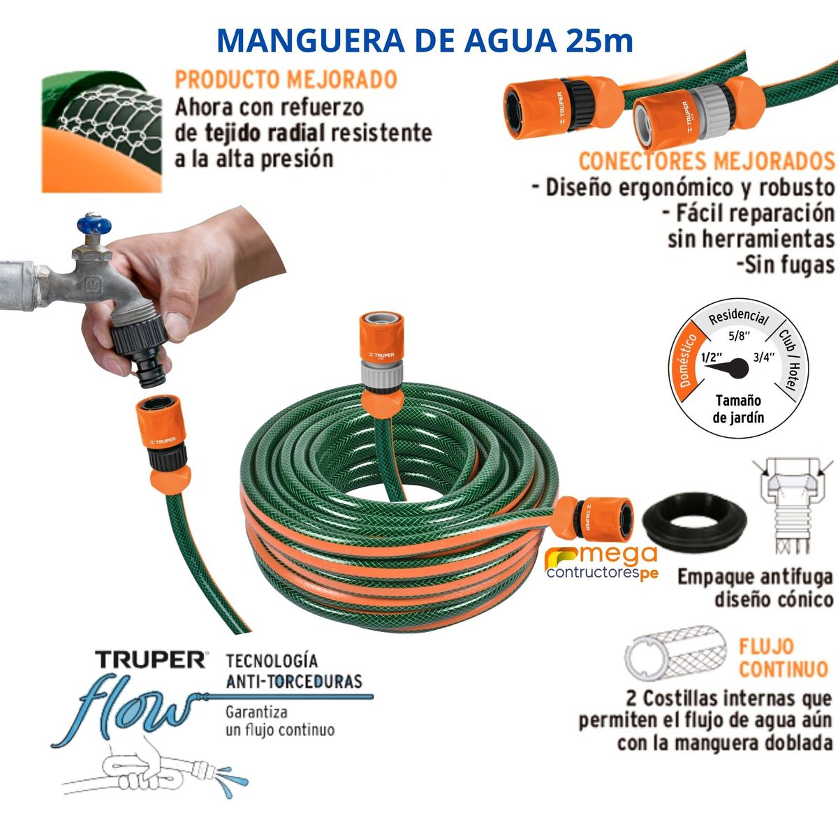 TRUPER - Hidrolavadora 1800PSI alta presion manguera 25m Truper ERGO PRO